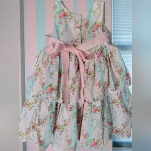Laura Ashley London 2013 Floral Shabby Chic Dress Pink Roses Blue Accents 12M